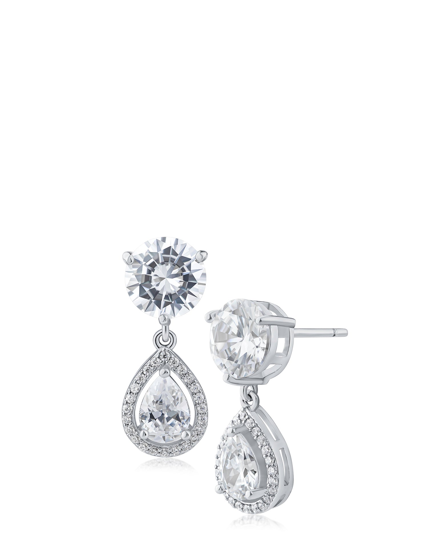 Pear CZ Halo Drop Earrings