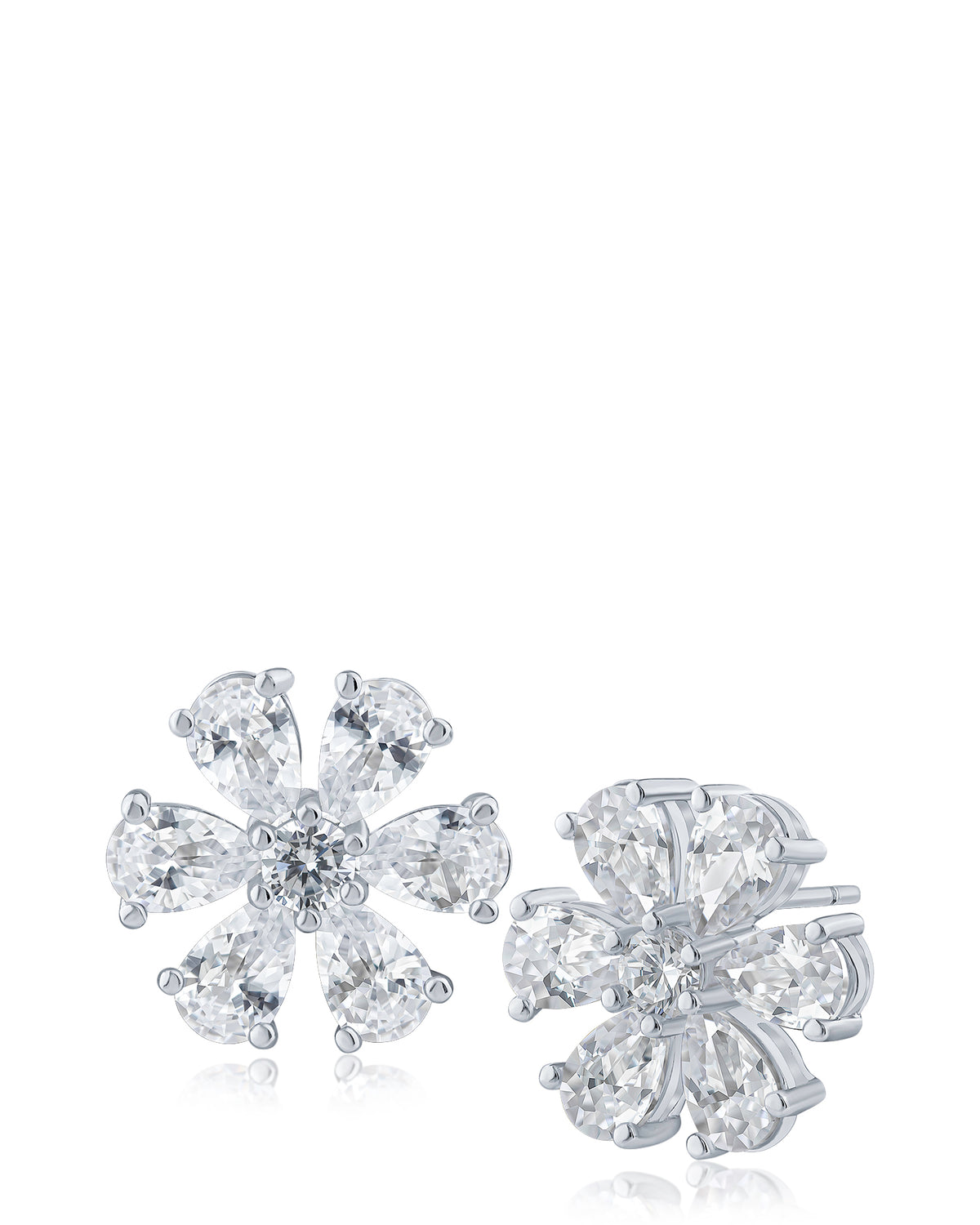 Pear CZ Flower Stud Earrings