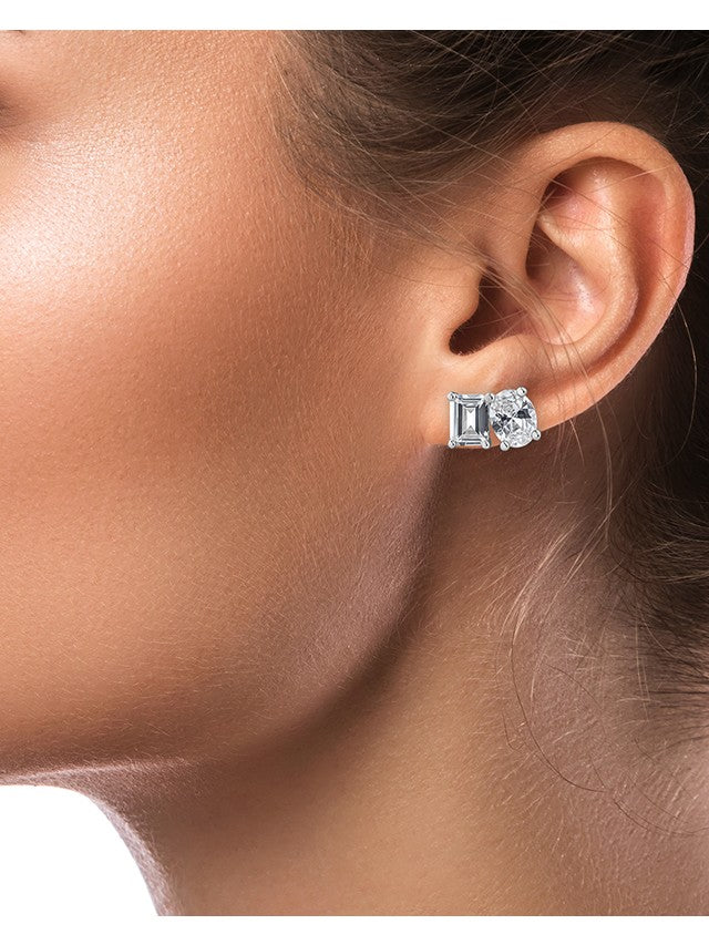Emerald and Oval Stud Earrings