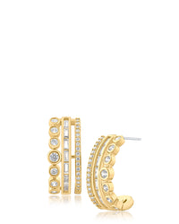 CZ Bezel Set Triple Row Hoops