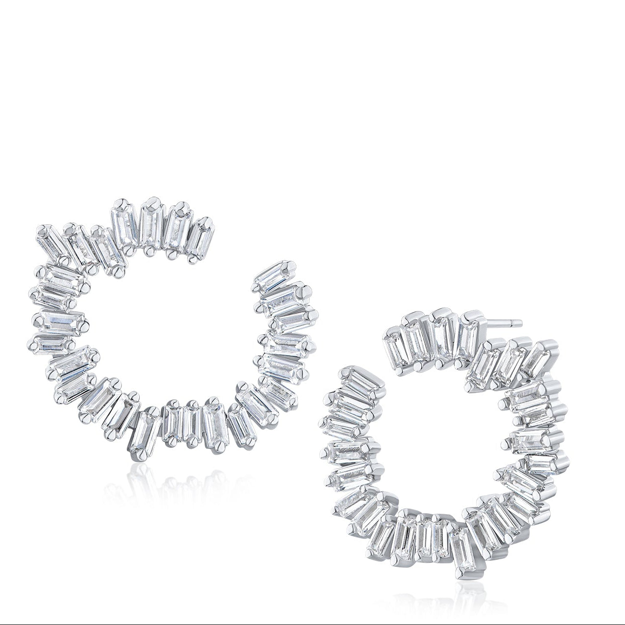 Baguette CZ Curved Circle Earrings