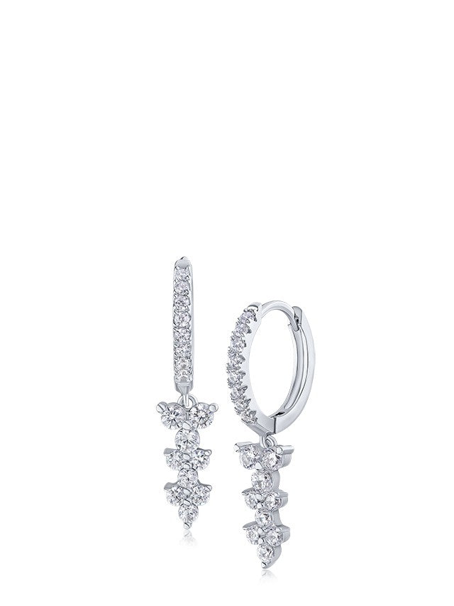 Triad CZ Drop Hoop Earrings