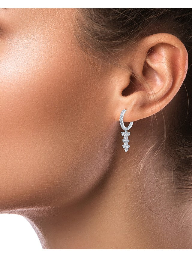Triad CZ Drop Hoop Earrings