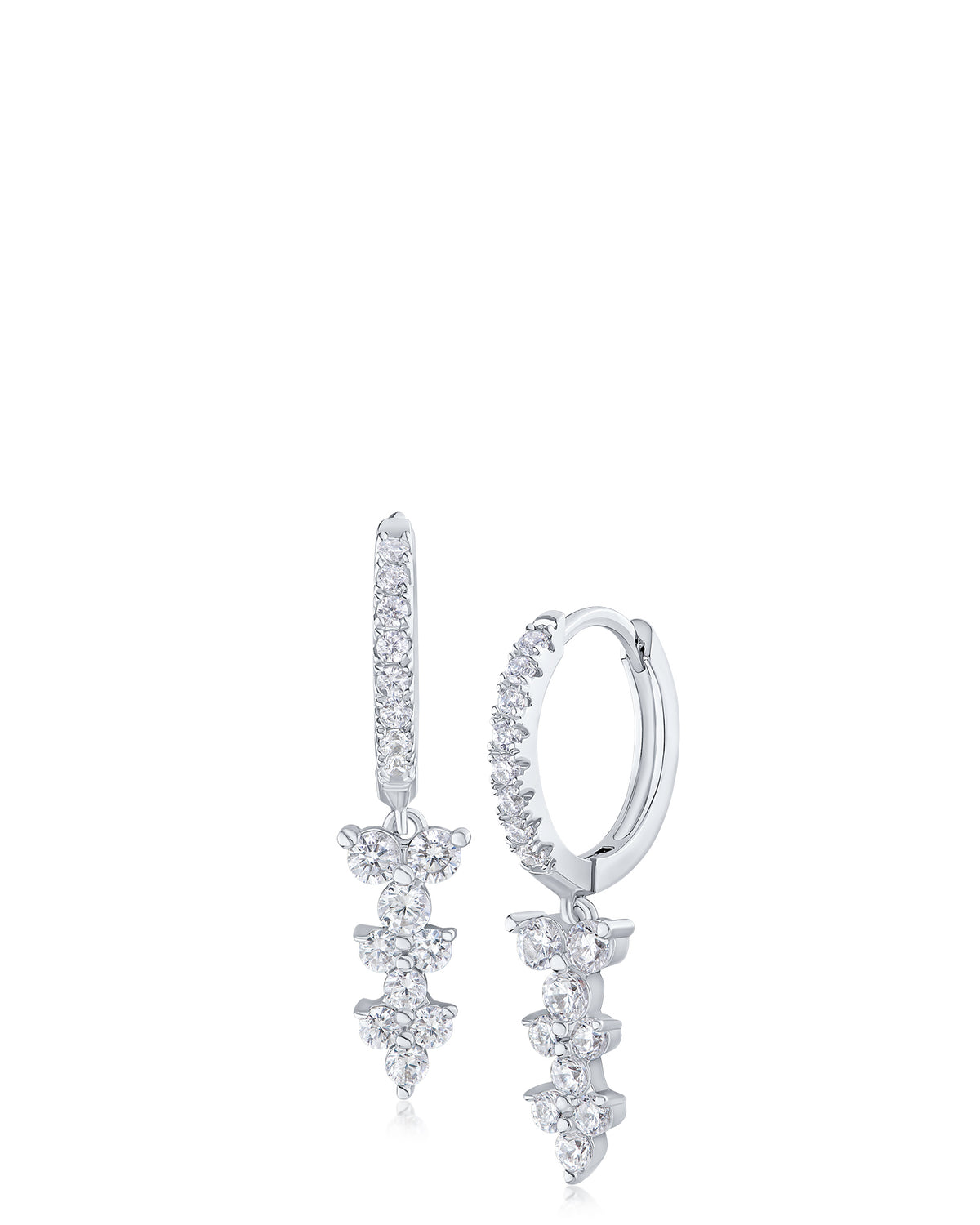 Triad CZ Drop Hoop Earrings