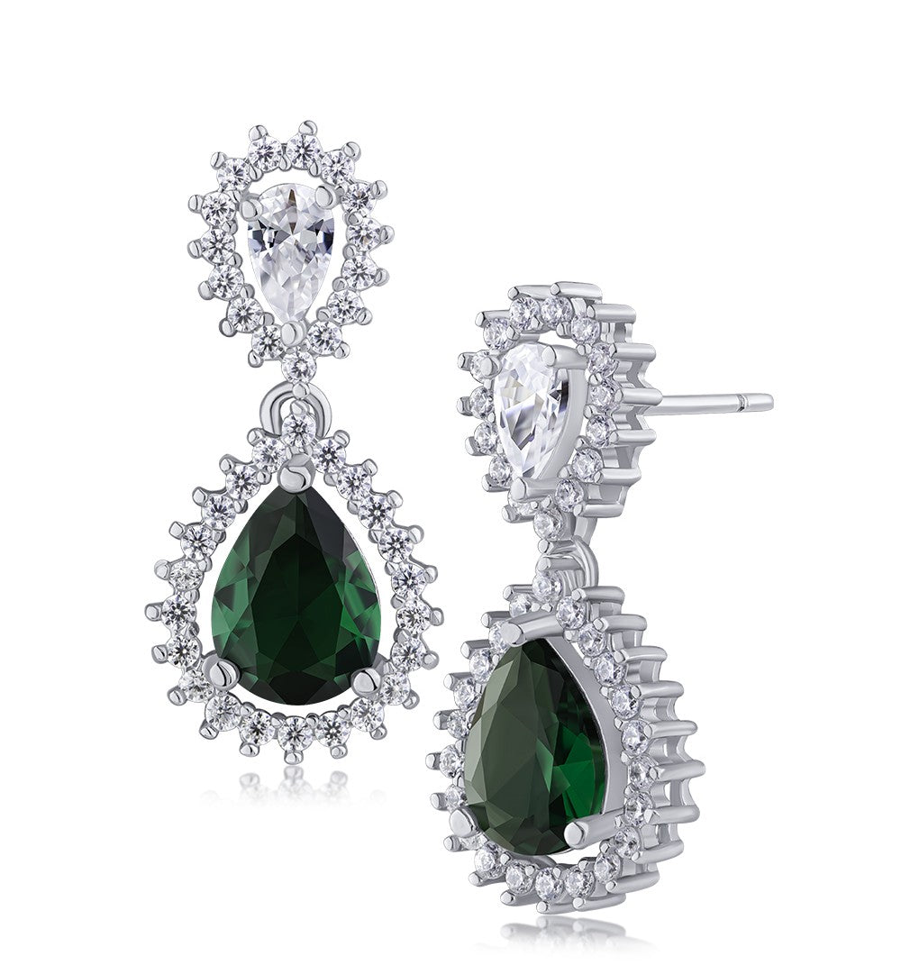 Emerald Teardrop Halo Earrings