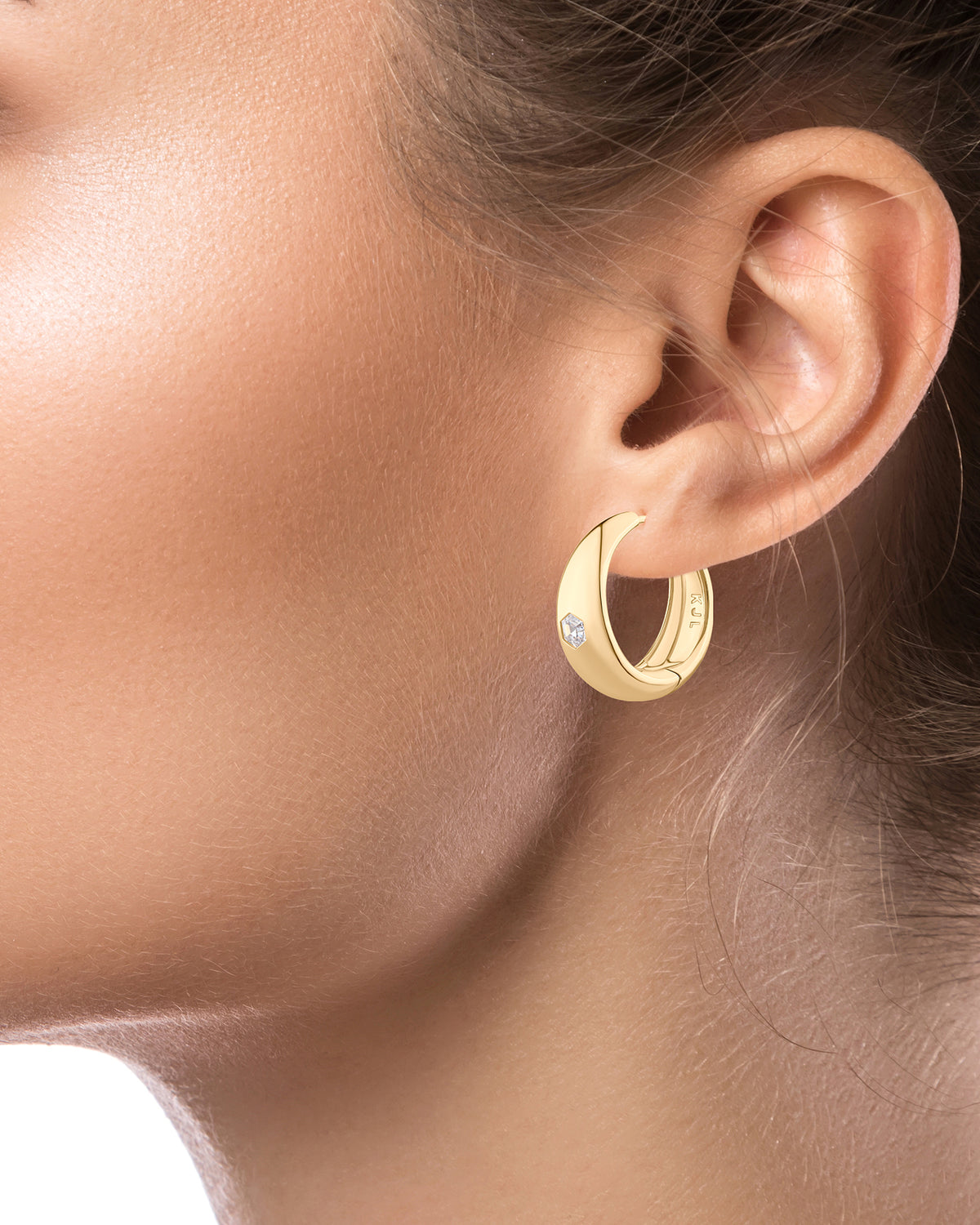 Sculpted Gold Hoop with CZ Accent