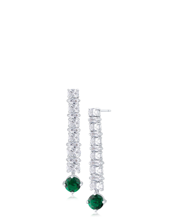 Oval and Round CZ Linear Drop Earrings