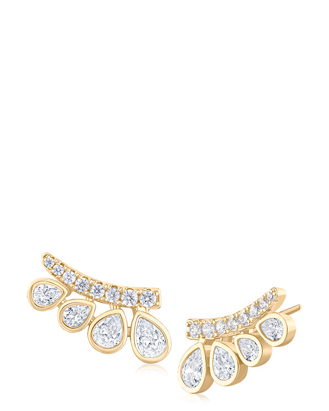 Gold Bezel-Set Pear CZ Ear Climbers