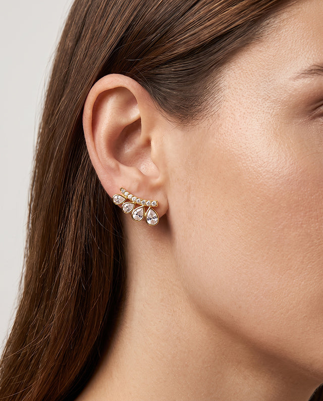 Gold Bezel-Set Pear CZ Ear Climbers