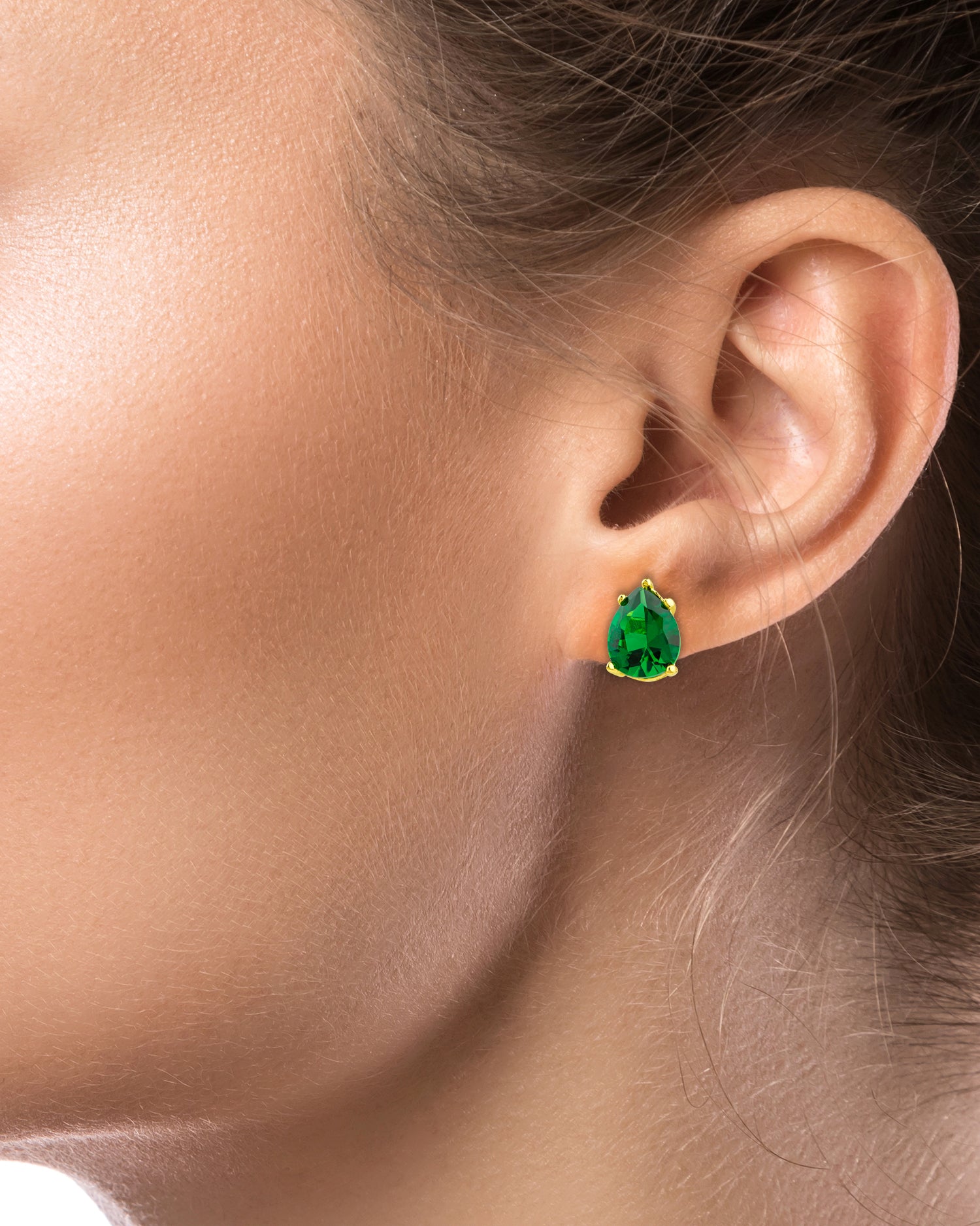 Pear Emerald CZ Stud Earrings
