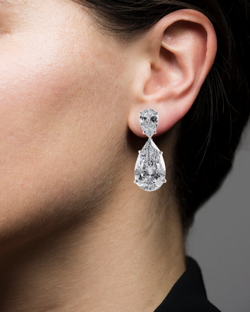 Double Pear CZ Statement Earrings