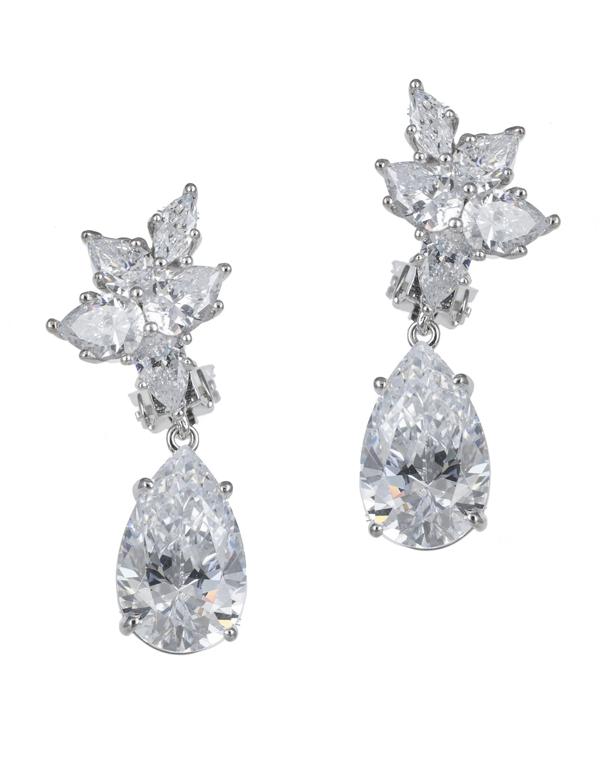 Pear CZ Cluster Drop Earrings