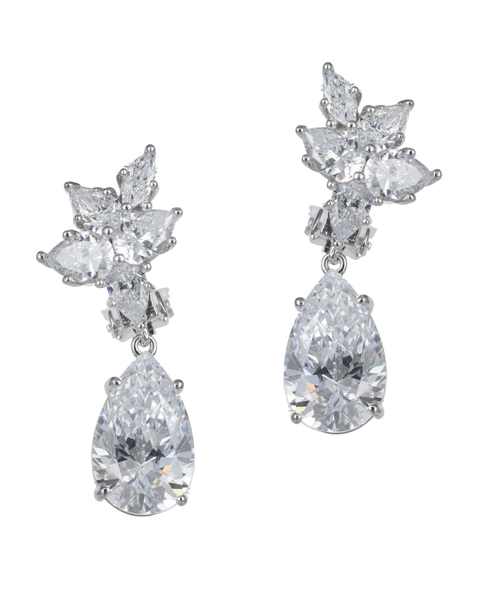 Pear CZ Cluster Drop Earrings