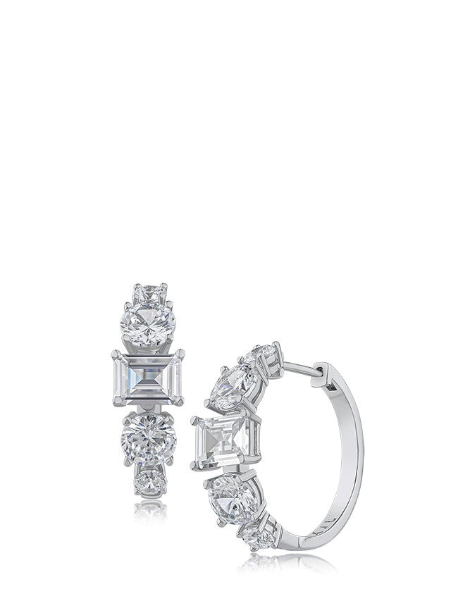 Emerald and Round CZ Hoop Earrings