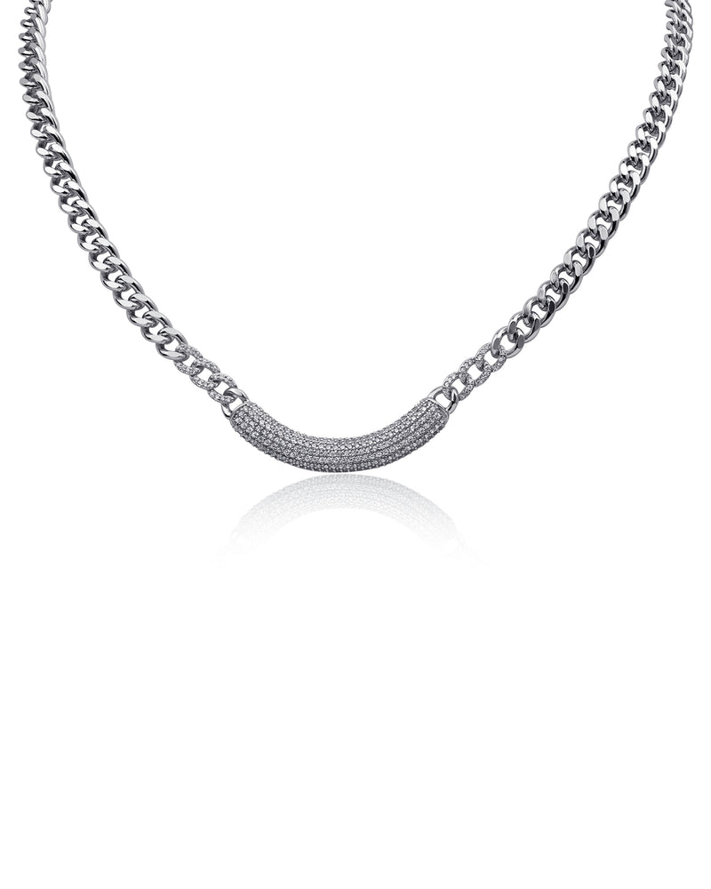 Pave Curbed Bar Necklace