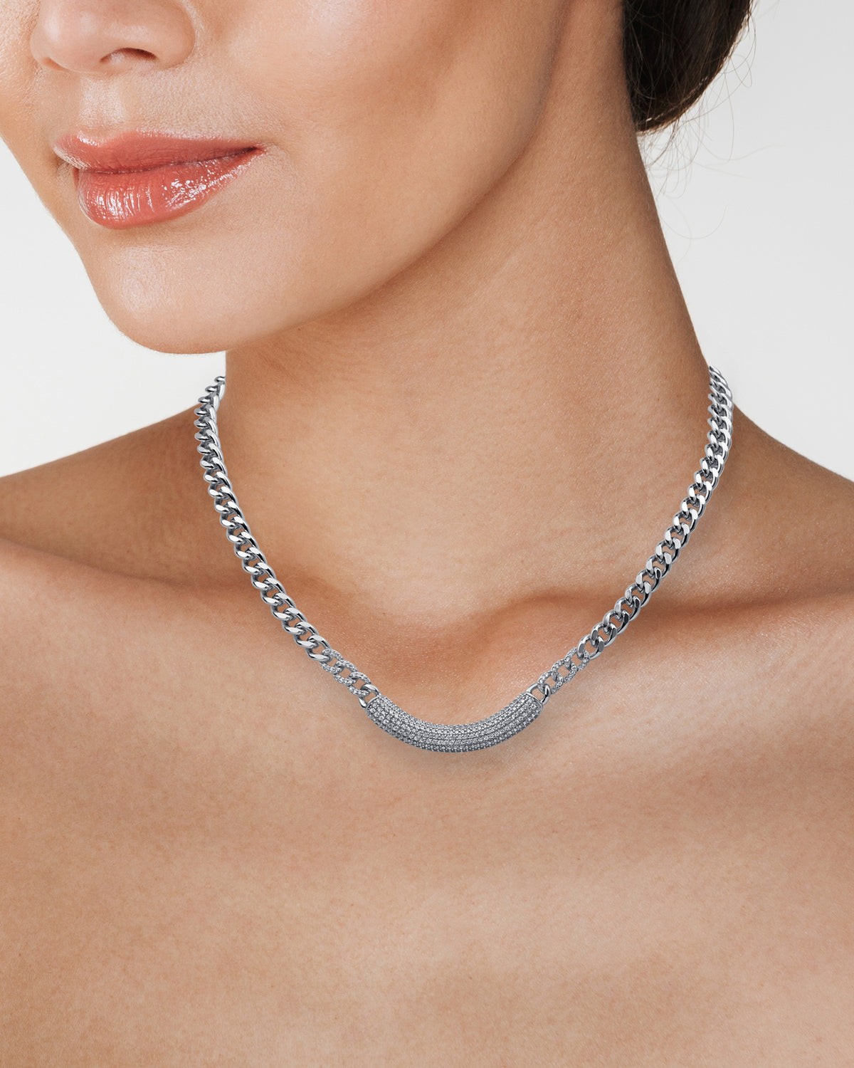 Pave Curbed Bar Necklace