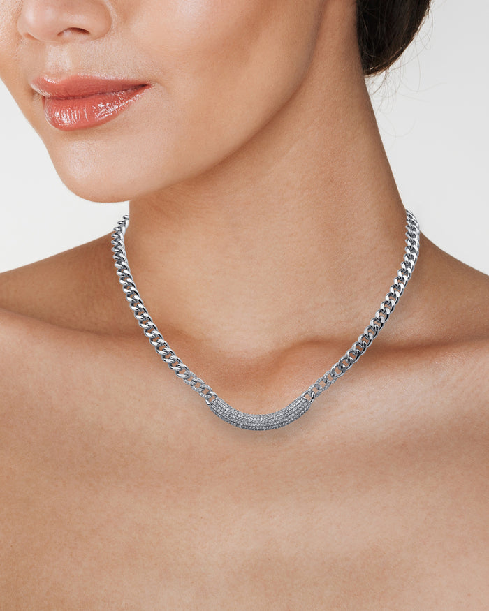 Pave Curbed Bar Necklace