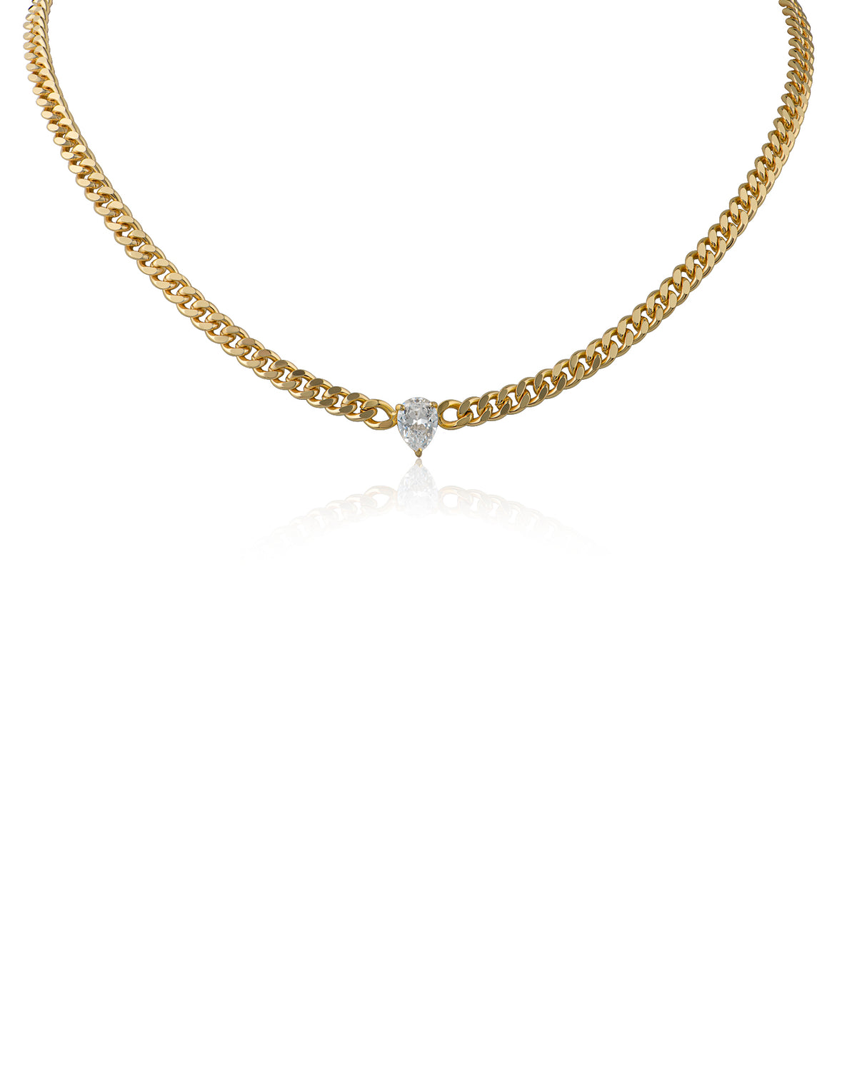 Curb Chain Necklace with Pear CZ