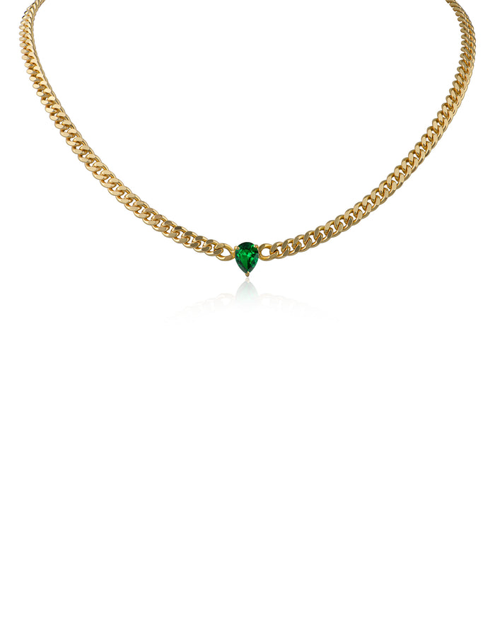 Curb Chain Necklace with Emerald Pear CZ