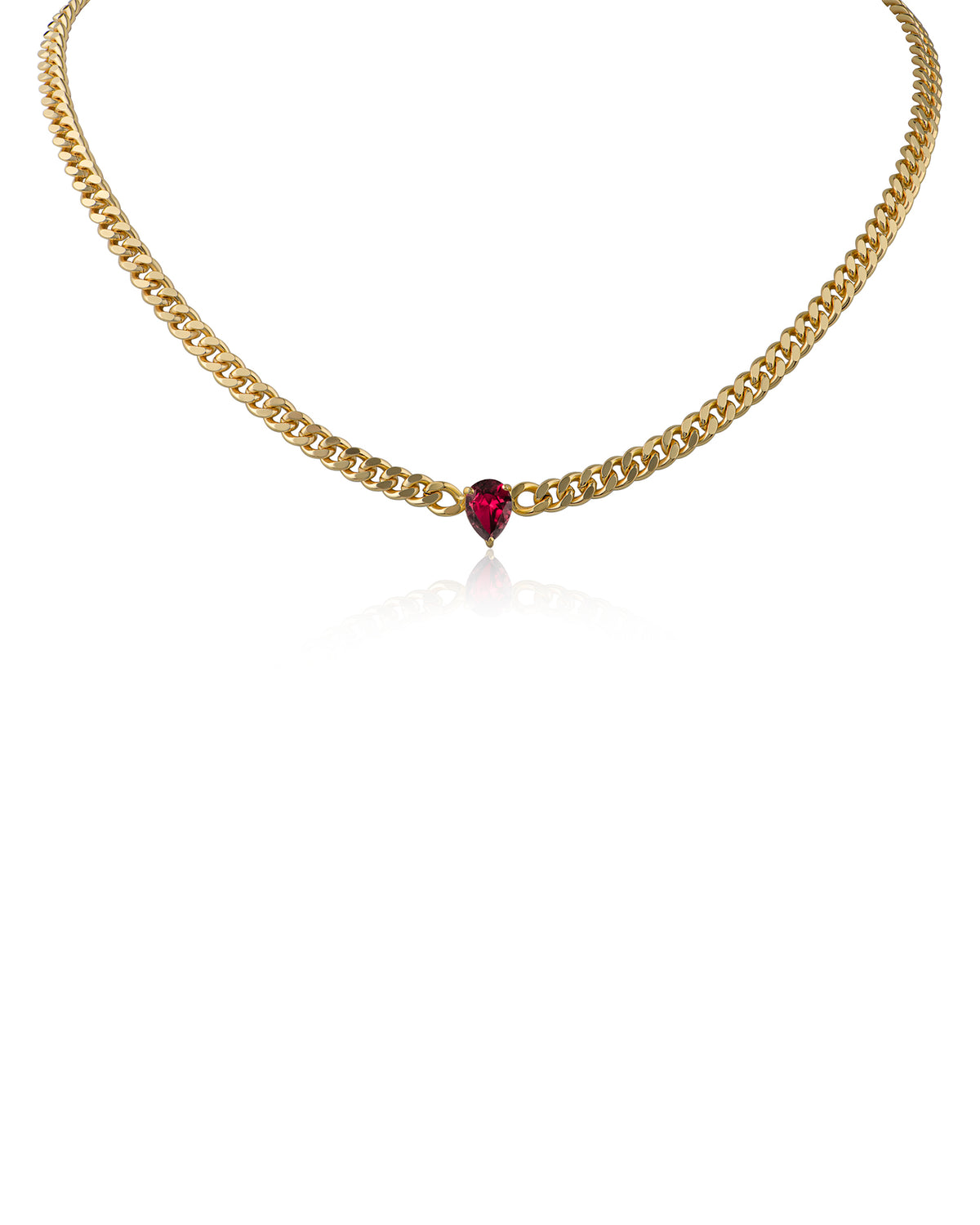 Curb Chain Necklace with Pear CZ