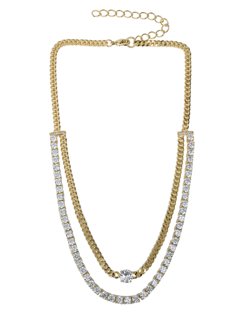 CZ and Chain Double Stranded Necklace