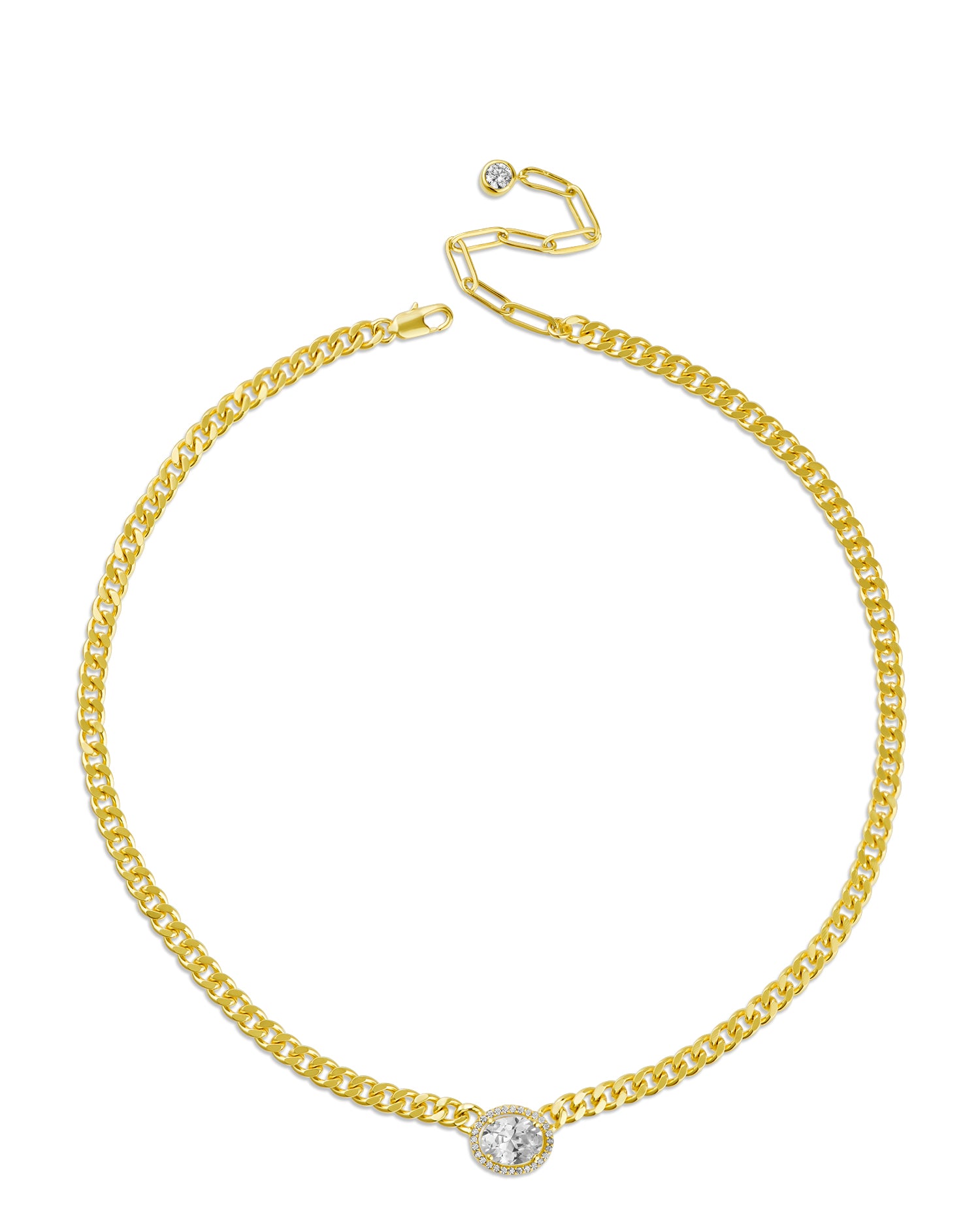 Oval CZ Center Chain Necklace