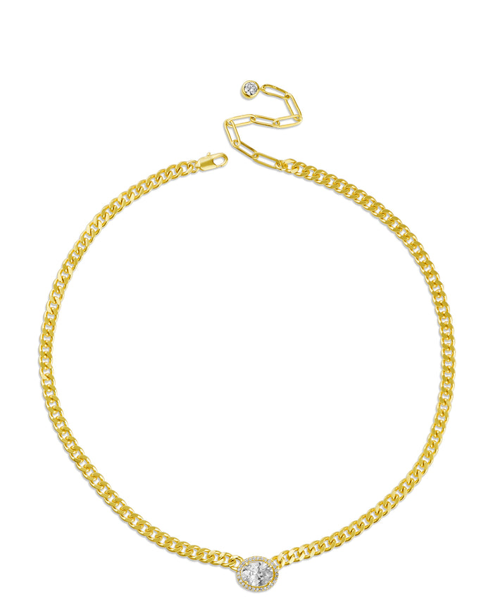 Oval CZ Center Chain Necklace