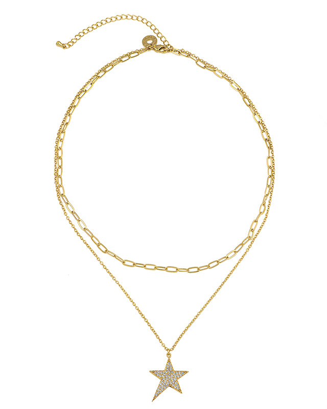 Pave Star Double Stranded Necklace