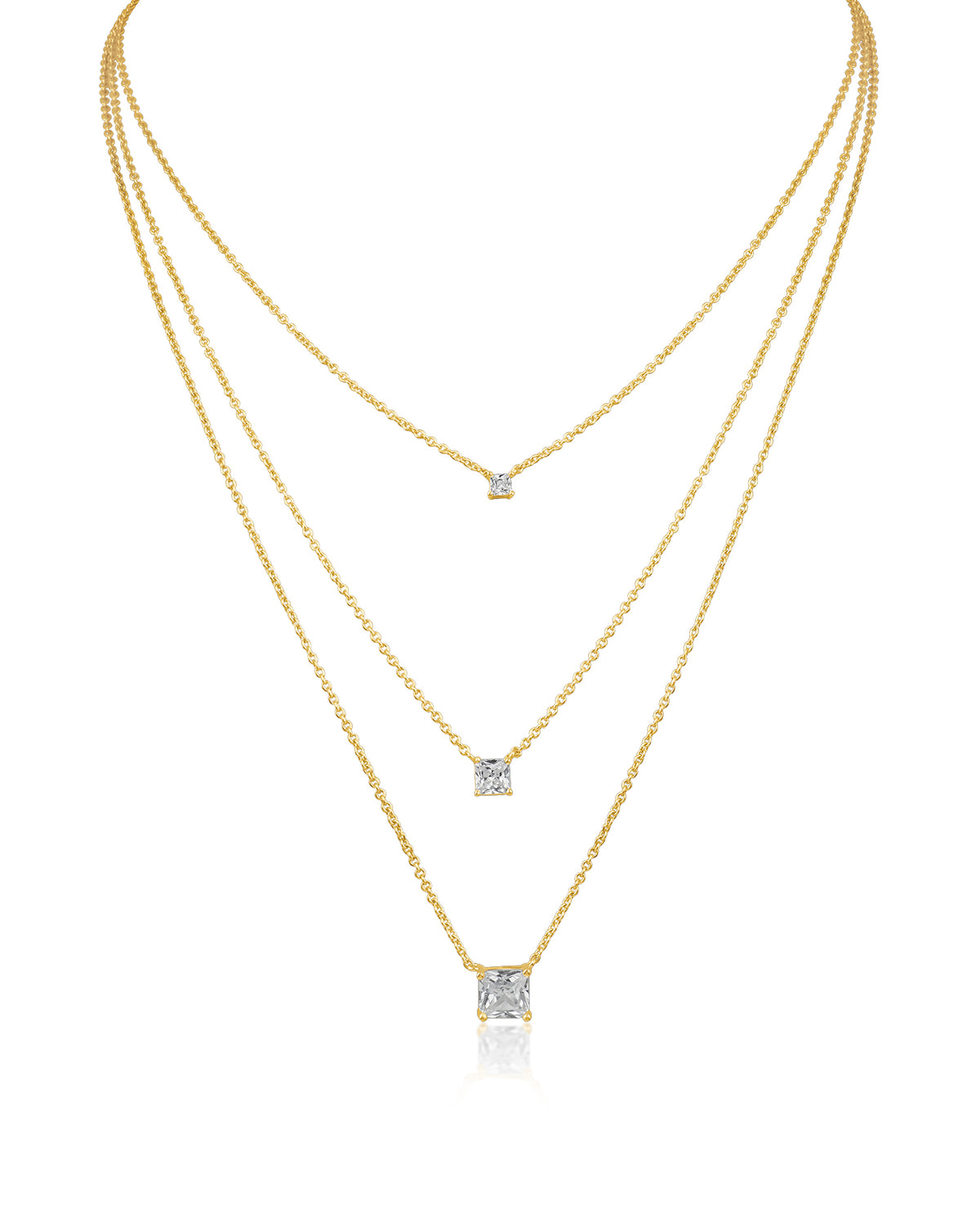 Triple Asscher CZ Layered Necklace