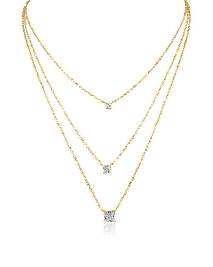 Triple Asscher CZ Layered Necklace