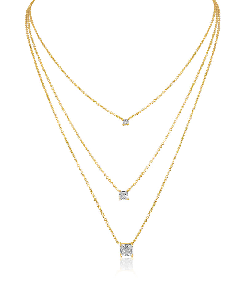 Triple Asscher CZ Layered Necklace