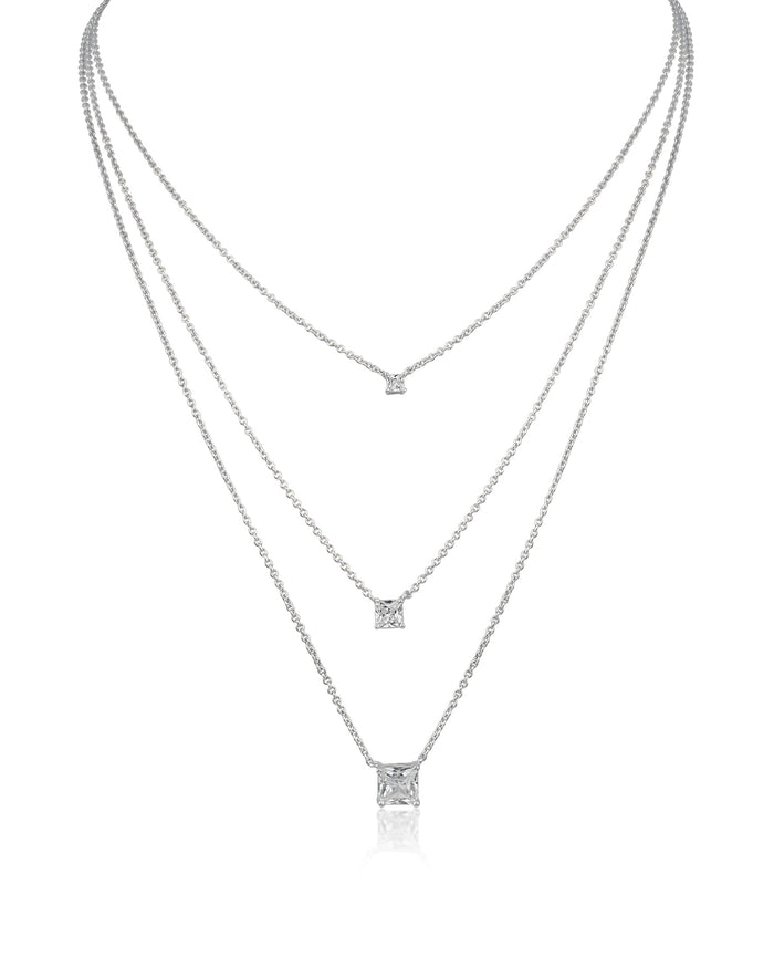 Triple Asscher CZ Layered Necklace