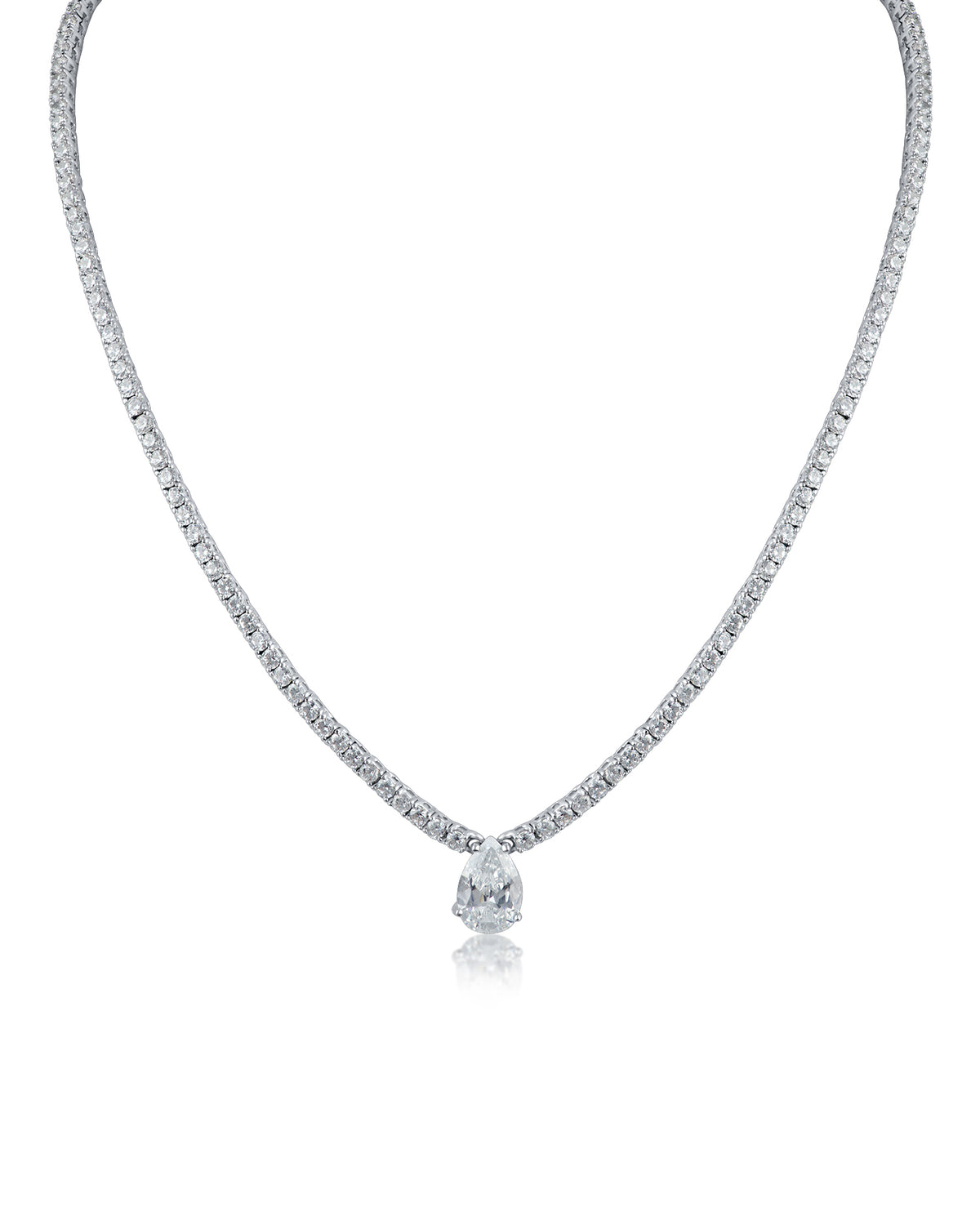 CZ Tennis Necklace with Pear Drop