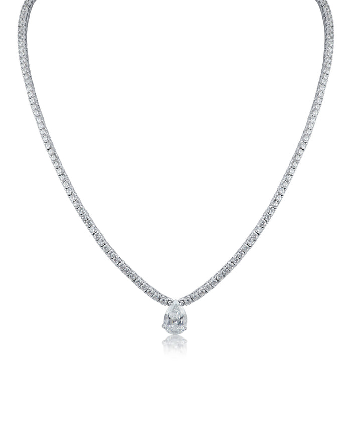 CZ Tennis Necklace with Pear Drop