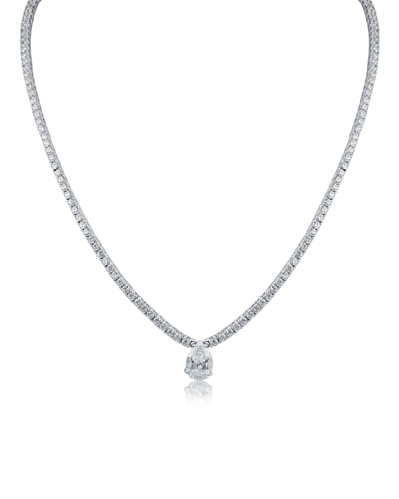 CZ Tennis Necklace with Pear Drop