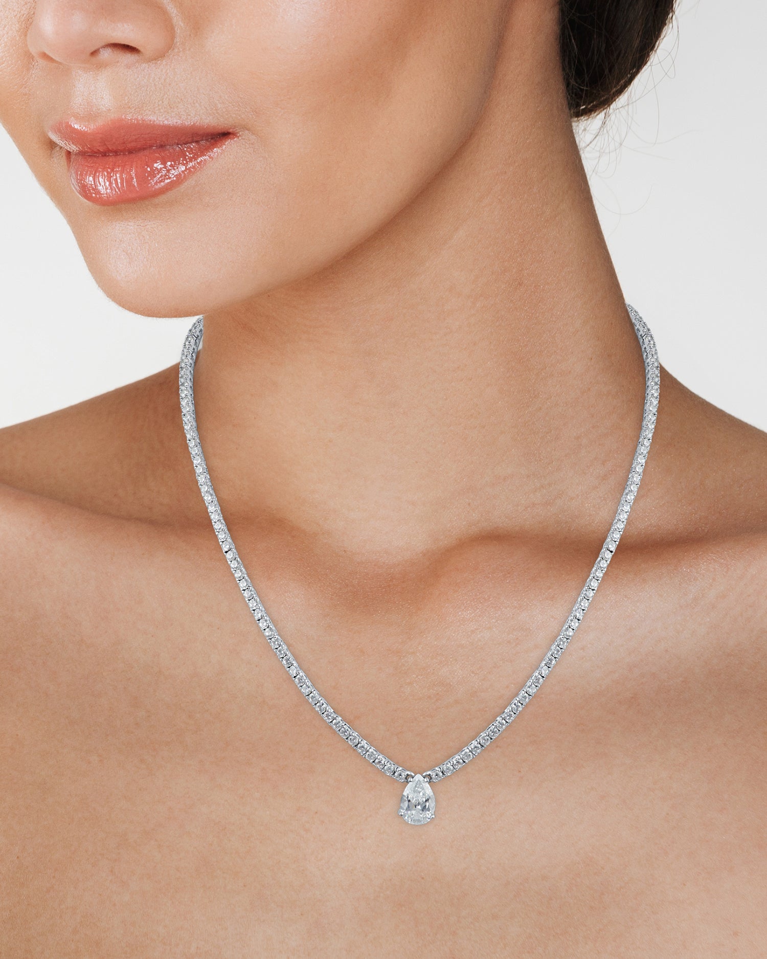 CZ Tennis Necklace with Pear Drop