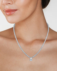 CZ Tennis Necklace with Pear Drop
