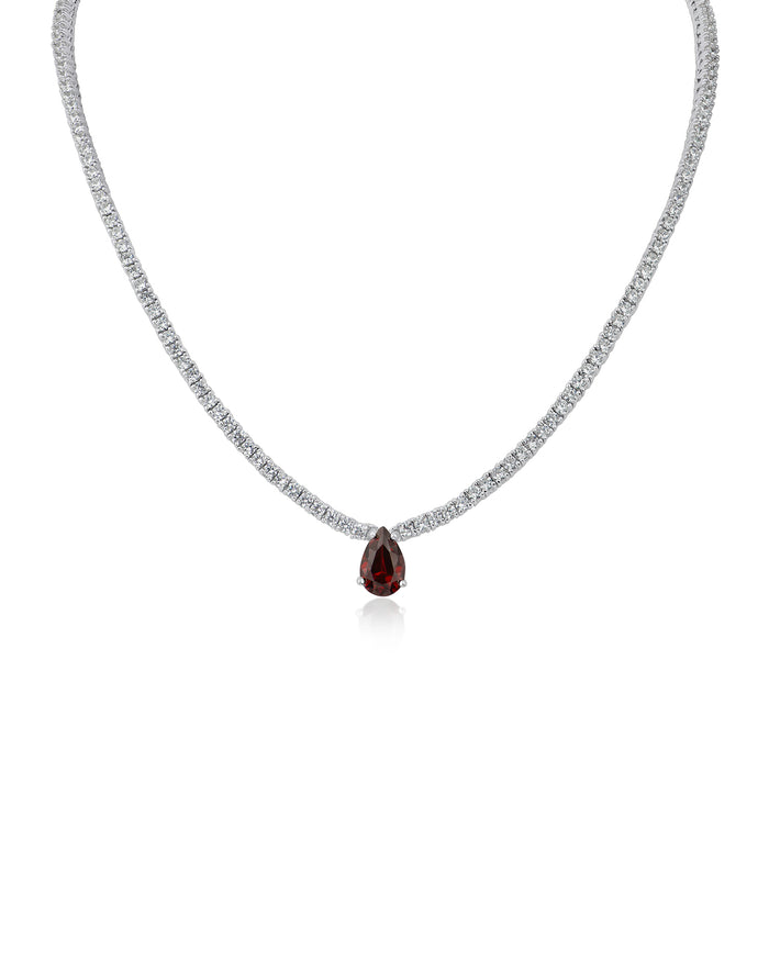 CZ Tennis Necklace with Pear Drop