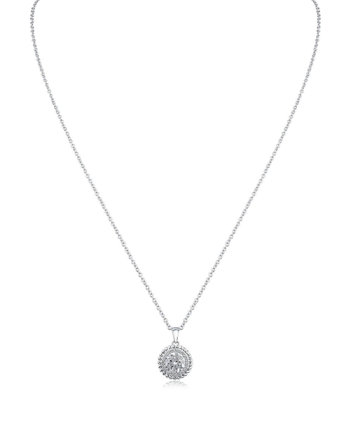 Round CZ with Halo Pendant