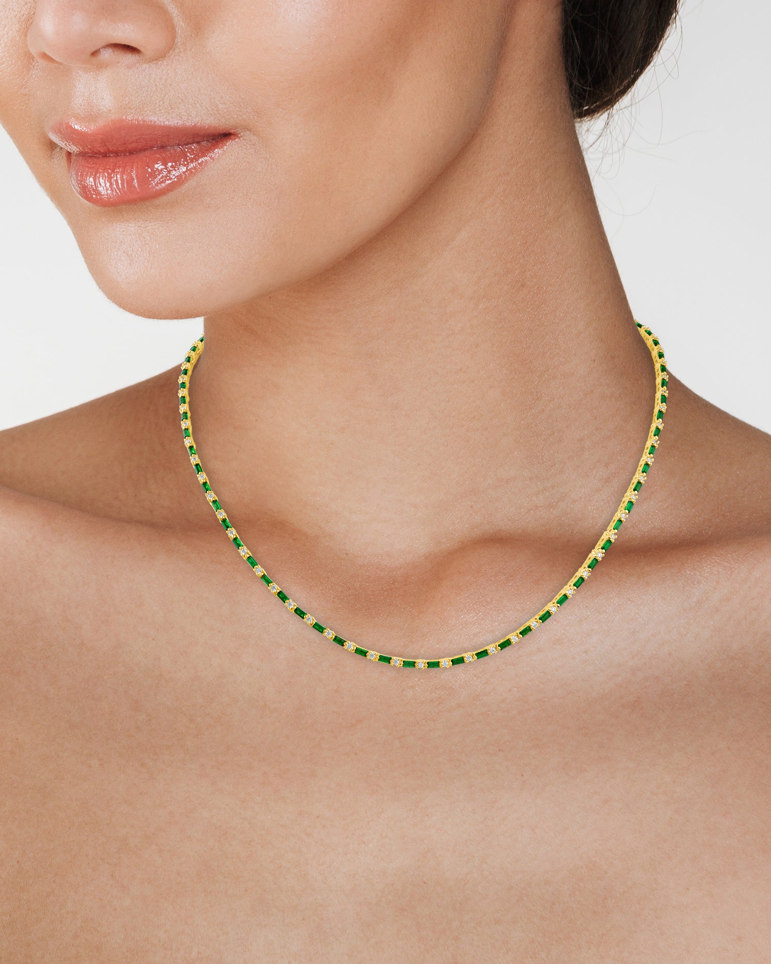 Emerald Baguette Thin Tennis Necklace