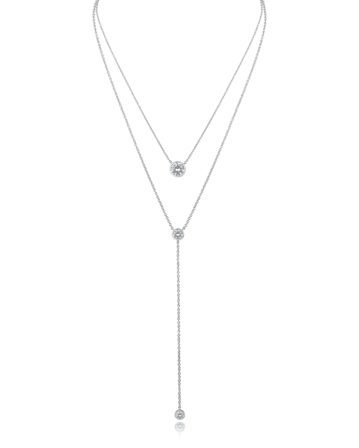 Layered Round CZ Y-Drop Necklace