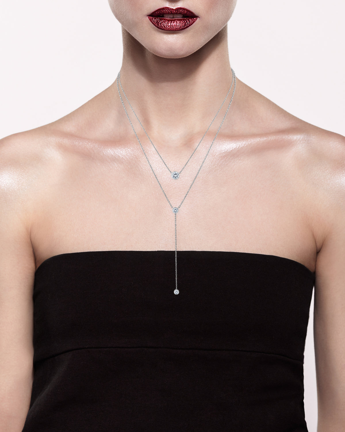 Layered Round CZ Y-Drop Necklace