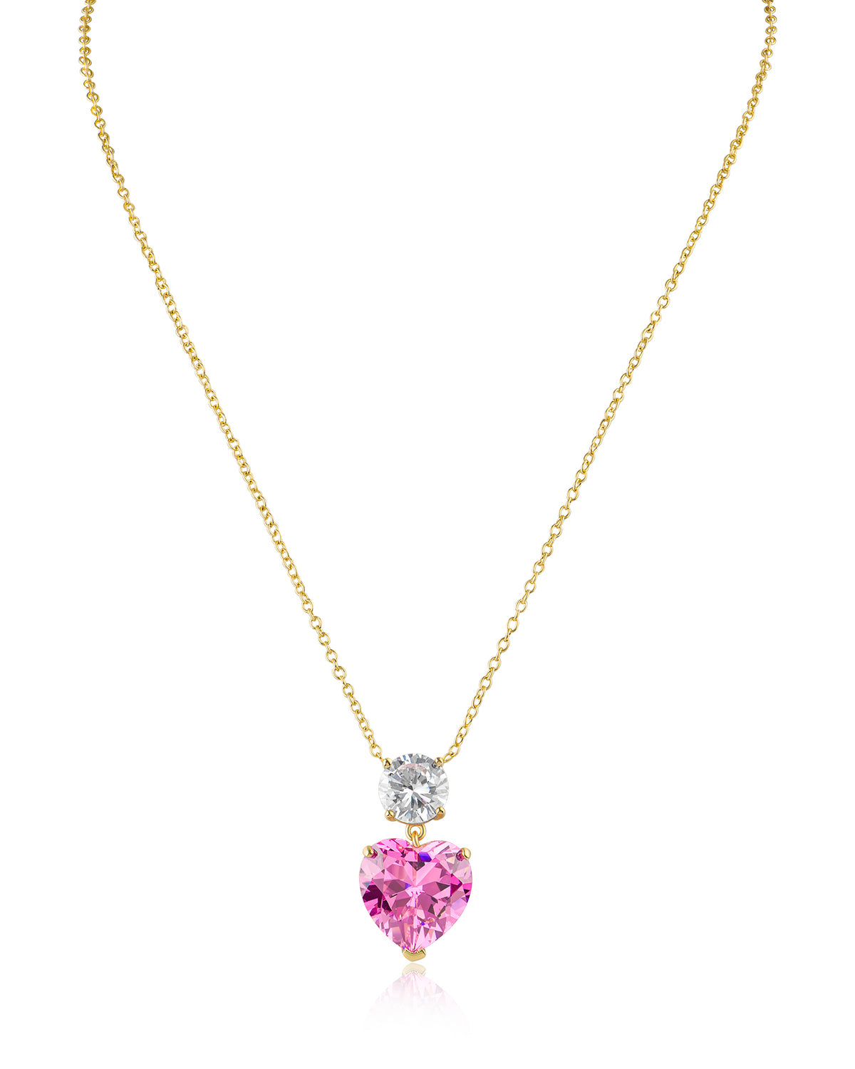 Pink Heart CZ Pendant Necklace