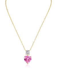 Pink Heart CZ Pendant Necklace