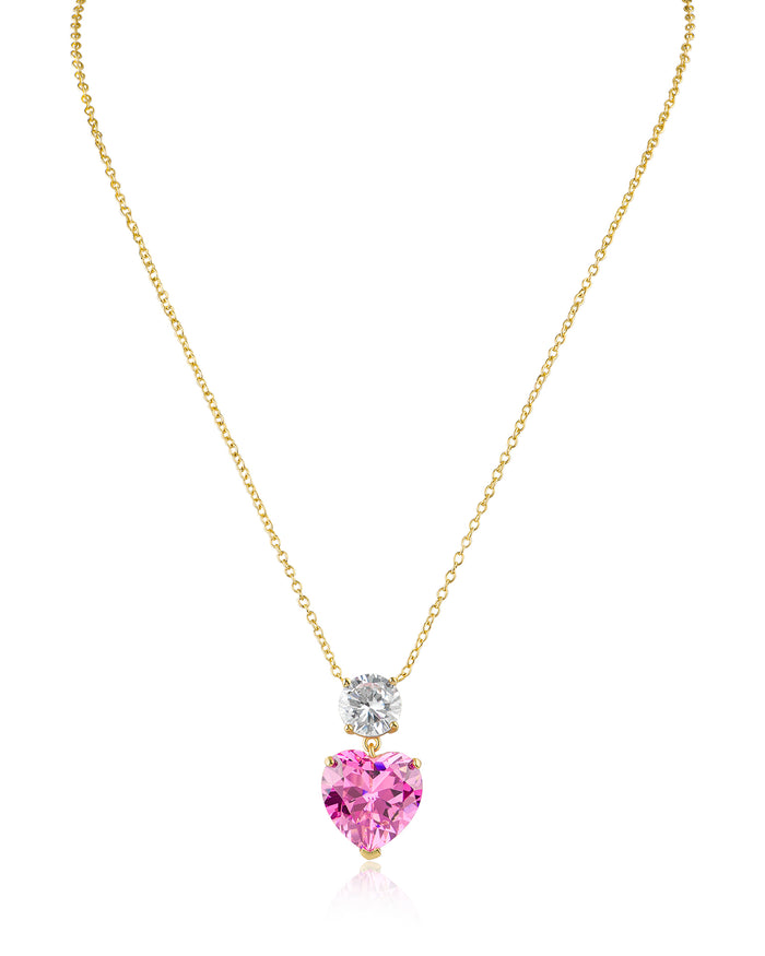Pink Heart CZ Pendant Necklace