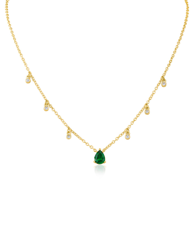 Round and Pear CZ Charm Necklace