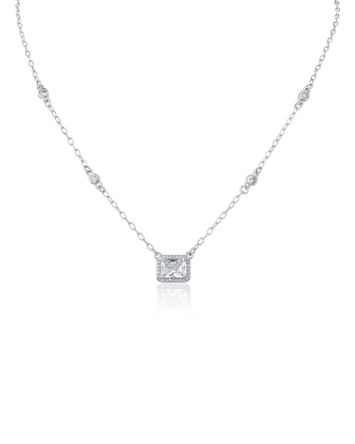 Emerald Cut CZ Halo Necklace