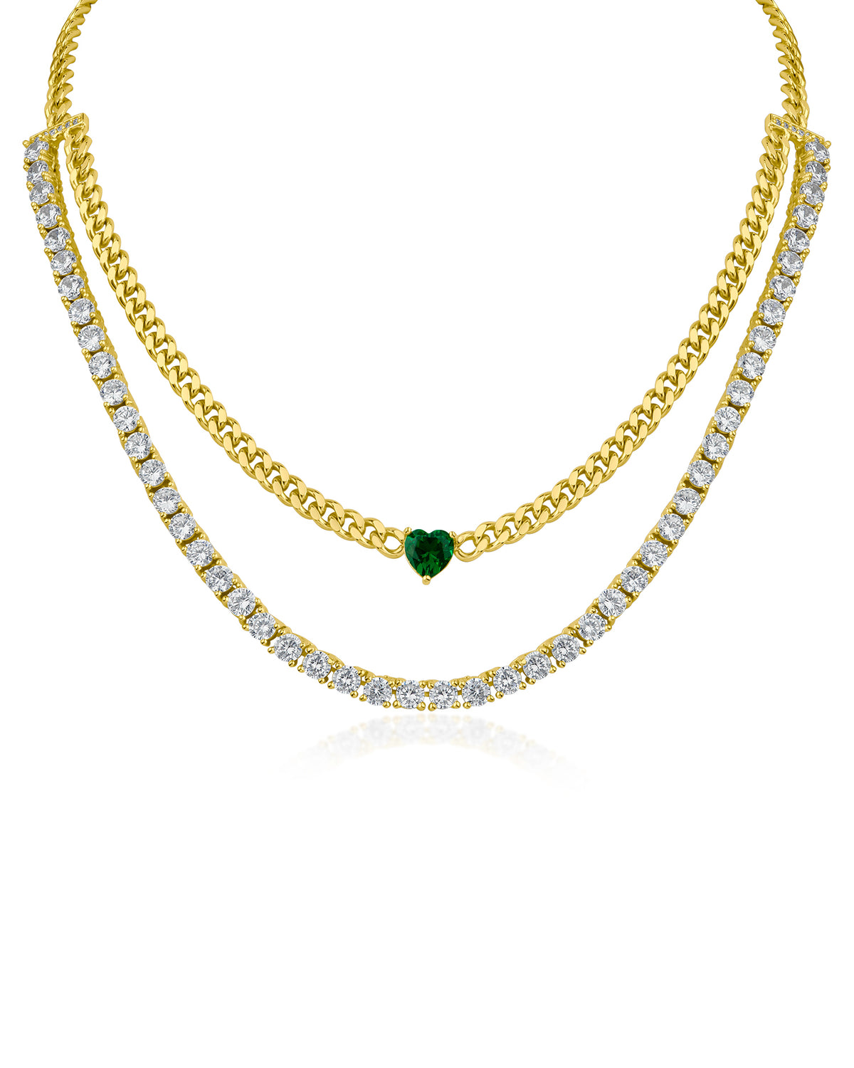 Double Layered Chain and CZ Necklace