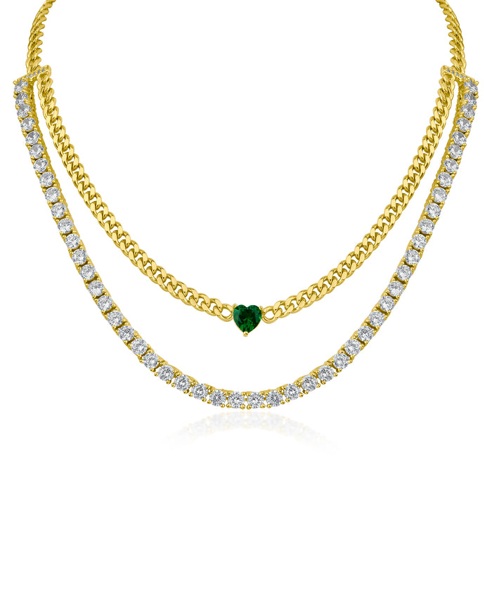 Double Layered Chain and CZ Necklace