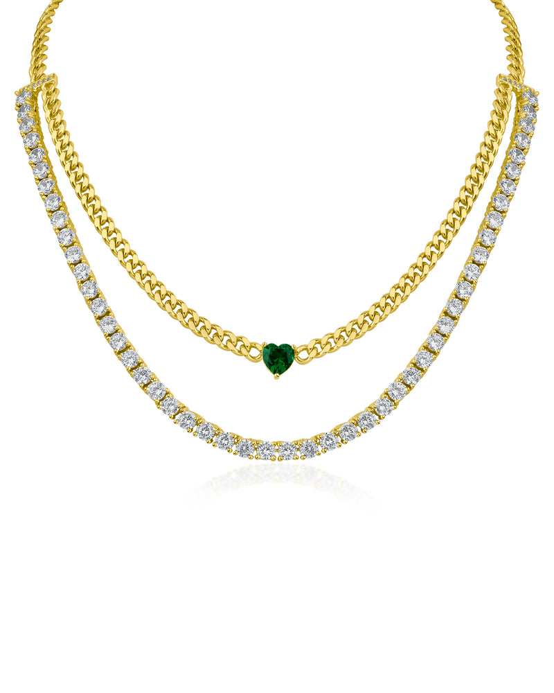 Double Layered Chain and CZ Necklace